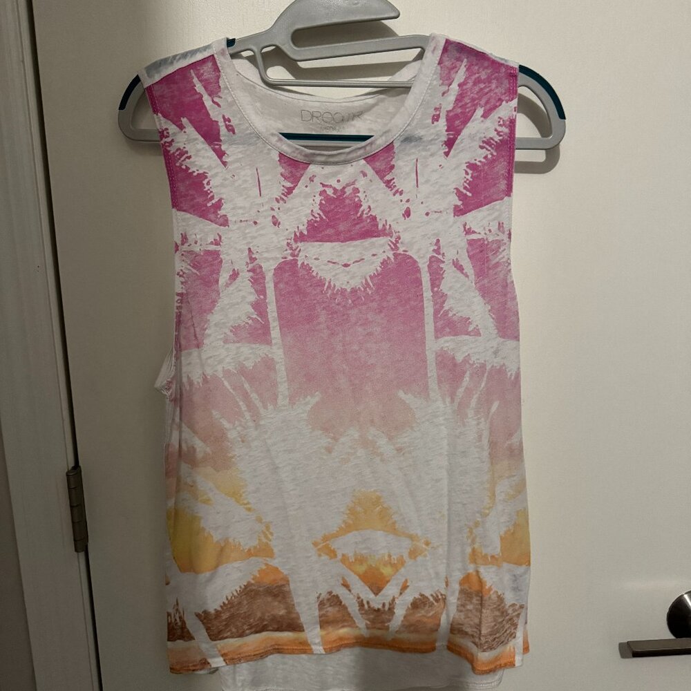 DREAMR Women’s Lightweight Cotton Blend Sleeveless Tropical Pink White, Orange T